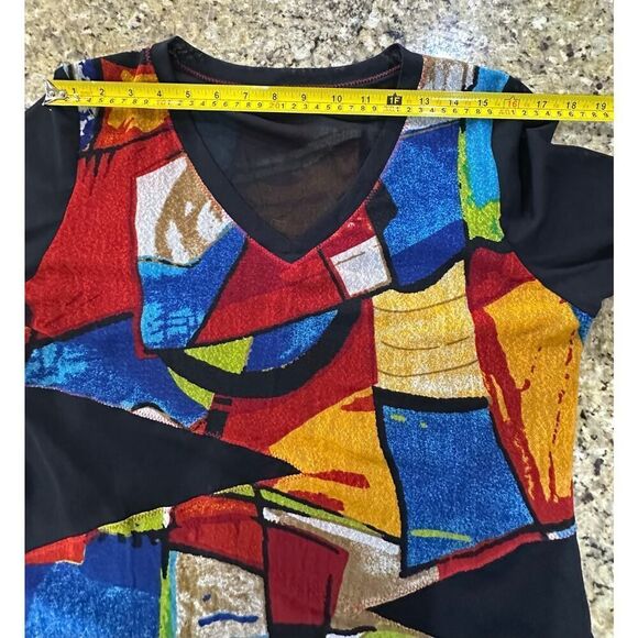 Lior Paris Size Large Tunic 3/4 Mesh Sleeve Asymmetric Patchwork Artsy Top - Picture 12 of 16